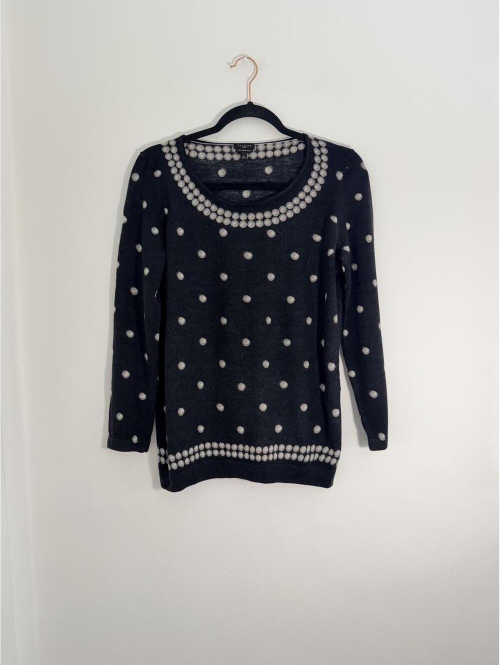 Talbots Pure Merino Wool Polka Dot Sweater Black Ivory